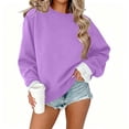thumbnail image 2 of Tqcoqu Women's Solid Crew Neck Pullover Sweatshirt,Fake Two Piece Ruffle Flounce Cuff Long Sleeve Loose Casual Tops For Fall Winter,Purple Women's S-XXL, 2 of 6
