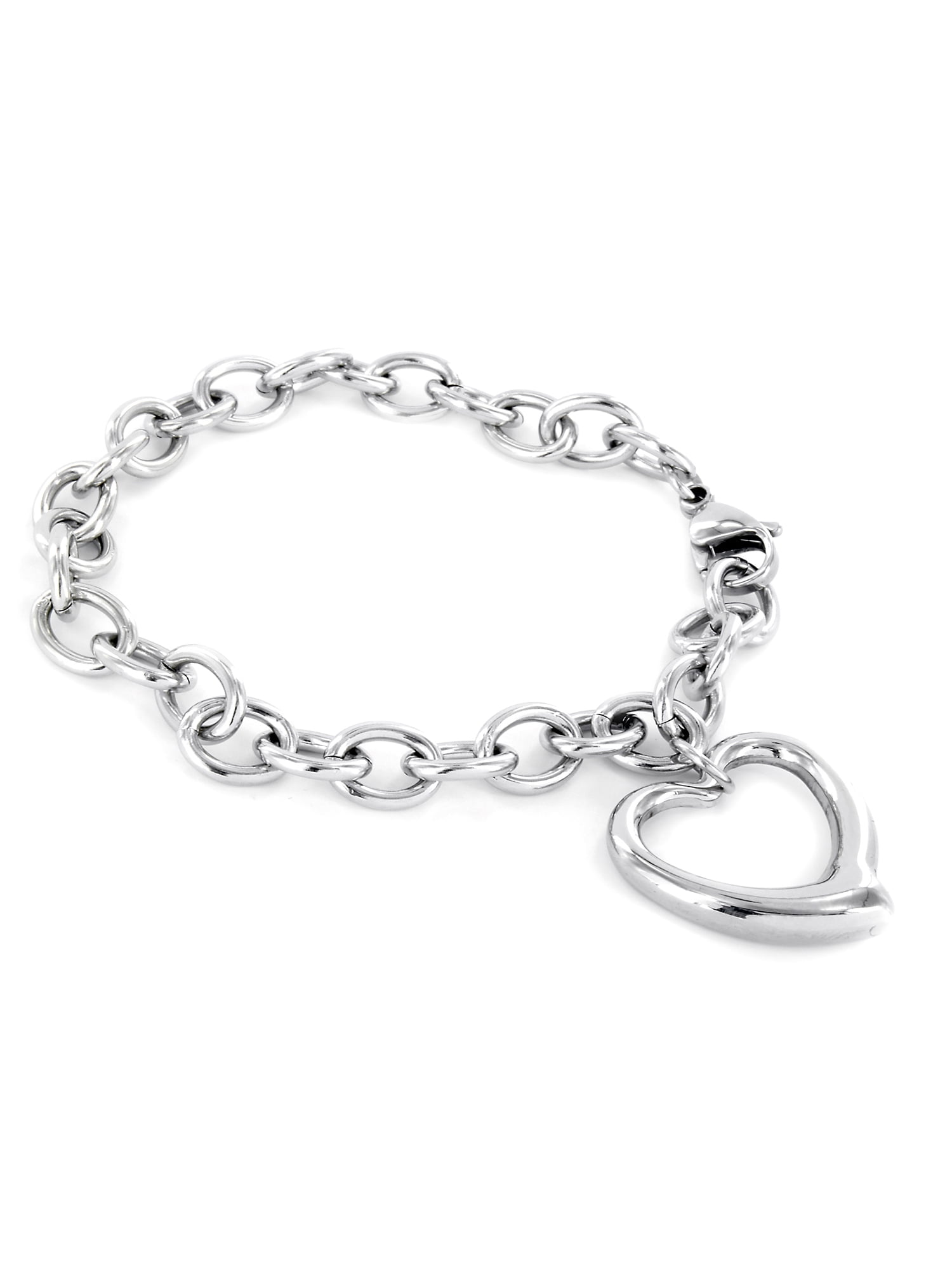Stainless Steel Chain Bracelet with Heart Dangle