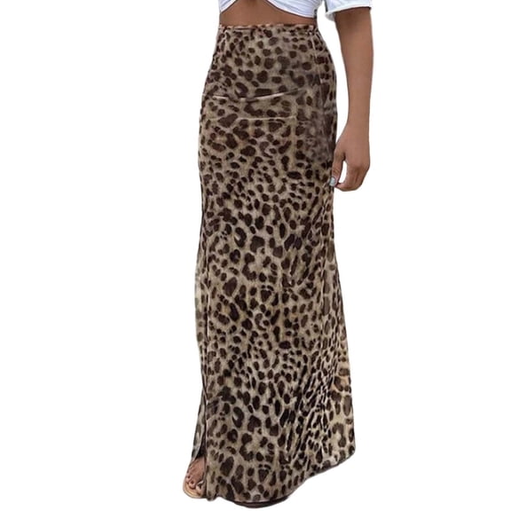 Women'S Long Skirts Elastic High Waist Ruffles Leopard Floral Print Casual A Line Flowy Dailywear Fashionable Casaul Party Comfortable Stretch Maxi Skirt Beach Vacation Clothes