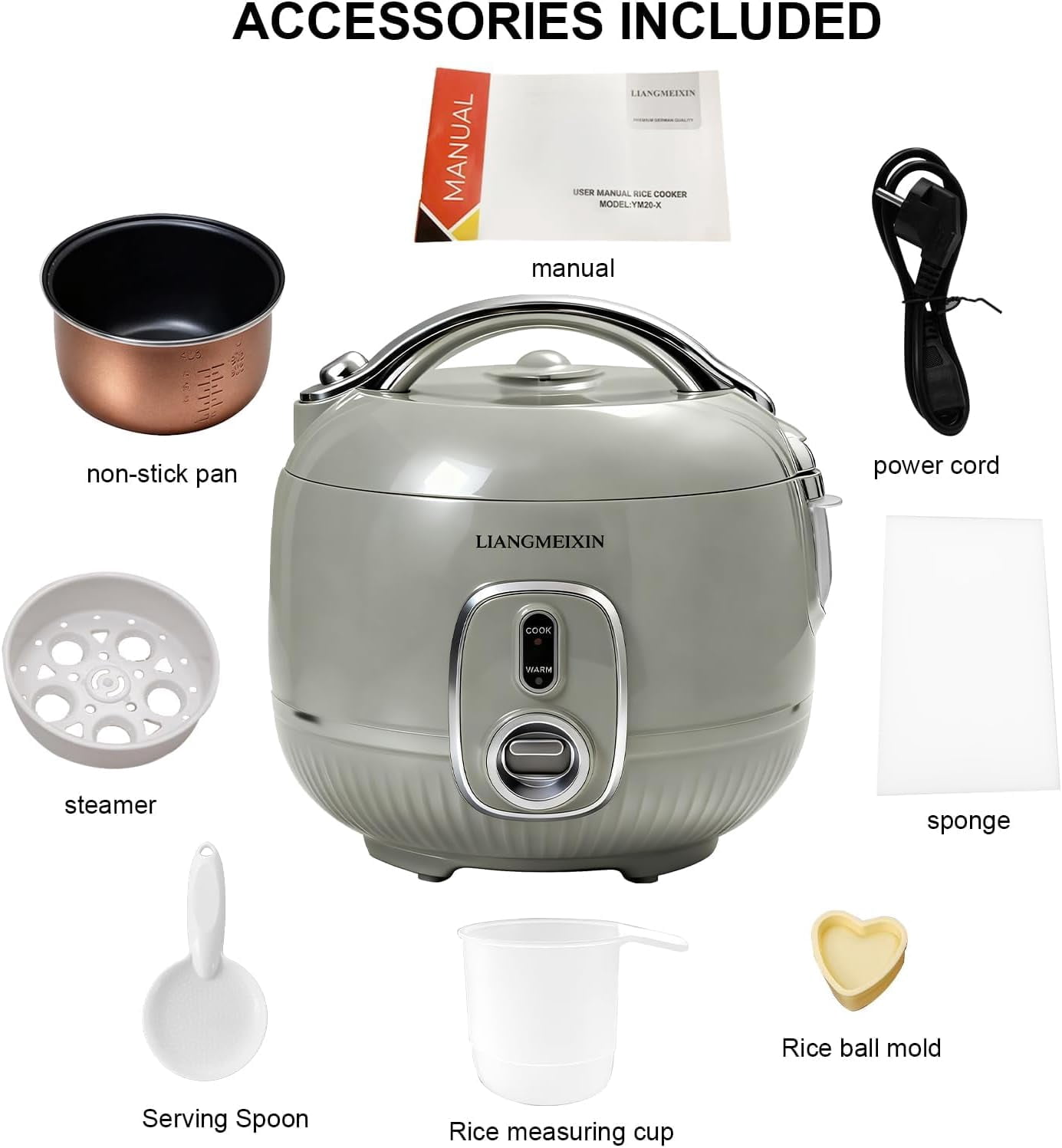 Small Rice Cooker 4-Cup Uncooked 2 Quart Non-Stick  Steamer Auto  Warm  Green for 1-3 People