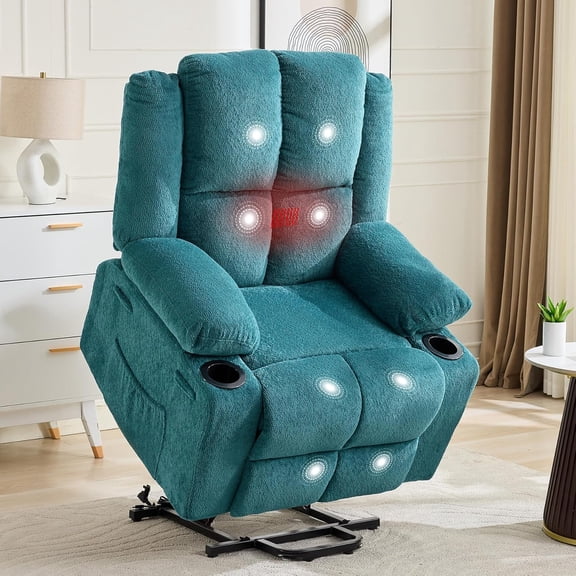 Oversized Power Lift Recliner Chair for Elderly,135°Adjustable Lay Flat Lift Chair Electric Recliner Chairs with Massage and Heat,2 Cup Holders and Stand Assist for Living Room,Blue