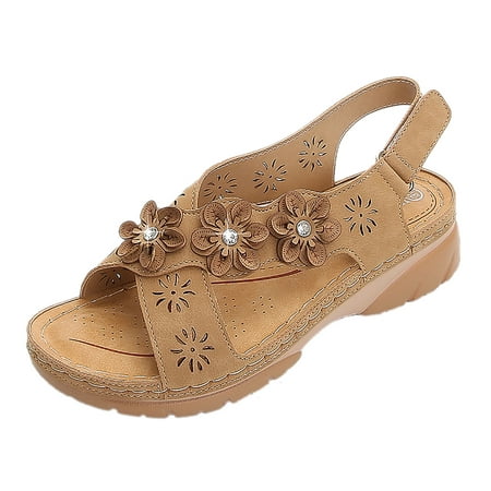 

iOPQO Women s sandals Women s Ladies Fashion Casual Crystal Flower Wedges Platforms Sandals Shoes Women s Fish Mouth Rhinestone Brown 41