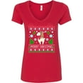 thumbnail image 3 of Inktastic Merry Christmas Sloth and Llama Ugly Sweater Style Women's V-Neck T-Shirt, 3 of 5