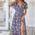 thumbnail image 1 of Vestido De Verano Vestido De Mujer Cuello En V Volantes Dobladillo Manga Corta Dividir Una Línea Acampanada Para Verano Primavera Negro L ANGGREK  Otros, 1 of 6