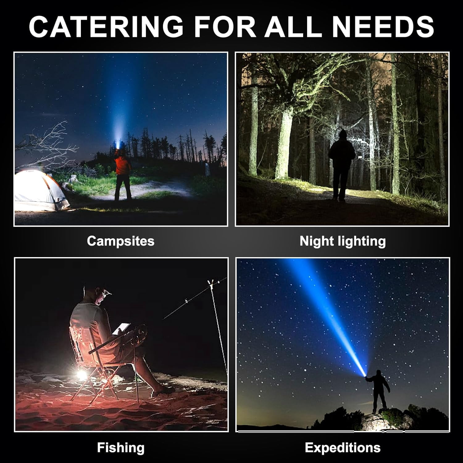 Flashlight USB Rechargeable, Flashlights High Lumens, 6500 LM Tactical Flashlights, 5 Modes LED Flashlight Adjustable, IPX4 Waterproof Versatile Flashlight for Emergencies, Hiking, Camping
