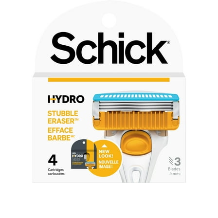 Schick Hydro Skin Comfort Stubble Eraser Men's Razor Cartridge Refills, 4 Ct, Comfortably Shaves Up To 10 Days Of Stubble, Easy Rinse Design