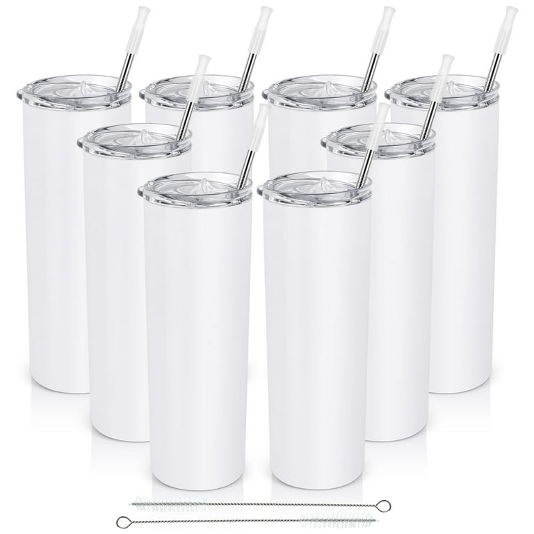 XccMe xccme 20oz straight skinny tumblers bulk,stainless steel tumbler with  straw,8 pack double wall slim insulated tumbler for tra