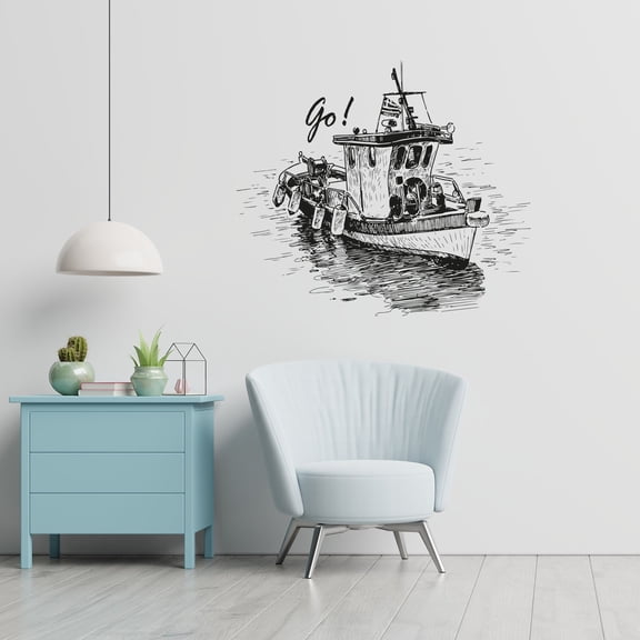 Go Life Quote Lake Boat Sailing Sailor Sail Boat Ocean Sea Silhouette Vinyl Design Wall Sticker Wall Art Wall Decal Boy Girl Kid Room Bedroom Sailor Home Decor Stickers Decoration Size (28x30 inch)