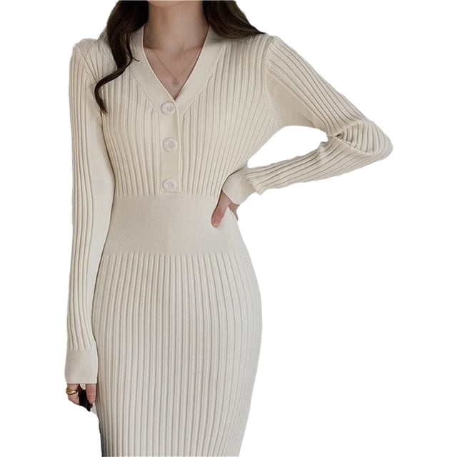 Becaristey Classique Tricot Robe Exquise Artisanat Texture Douce Style Élégant Respirant Manches Robes Femmes Blanc L