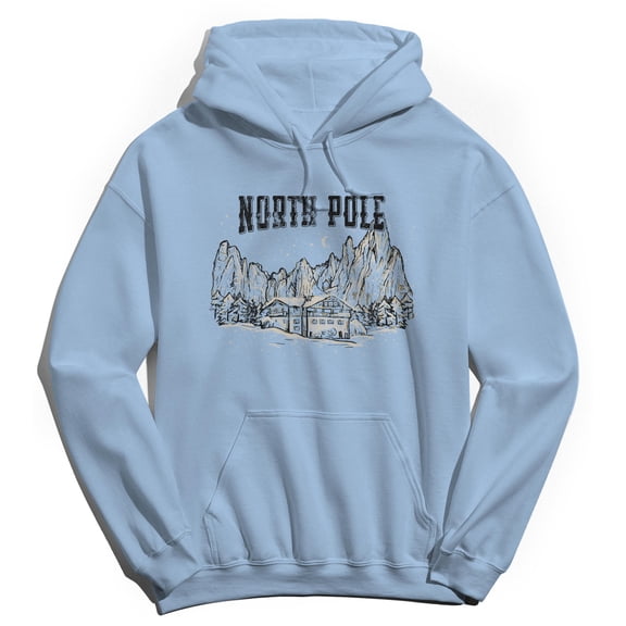 Haywood & Main North Pole Cabin Graphic Light Blue Men's Cotton Pullover Hoodie