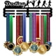 thumbnail image 1 of Exhibidor de medallas deportivas negras para mujer, con gancho para medallas deportivas de 4 líneas, soporte de pared con marco metálico., 1 of 7