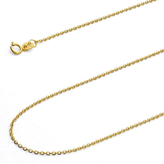 Wellingsale 14k Yellow Gold Polished Solid 1.2mm Side Diamond Cut Rolo Cable Chain Necklace with Spring Ring Clasp - 16"