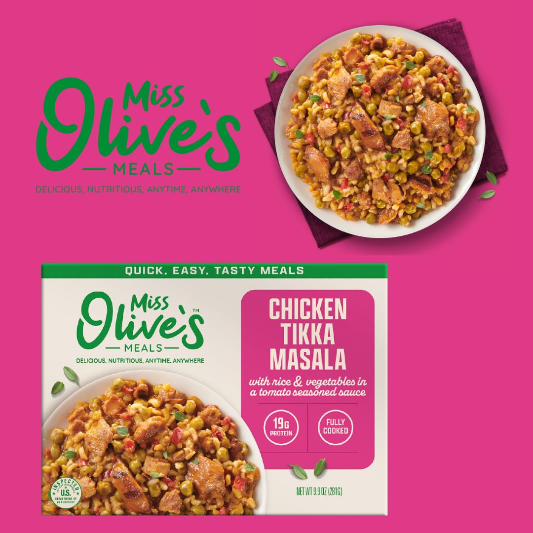Miss Olive’s Ready Meals Variety Pack – 10 Pack (2 of Each Flavor) – Savory Entrées Including Tinga, Tikka, Teriyaki, Pasta Fagioli & Chicken Parm – Heat & Serve Microwave Meals, Larger Portions