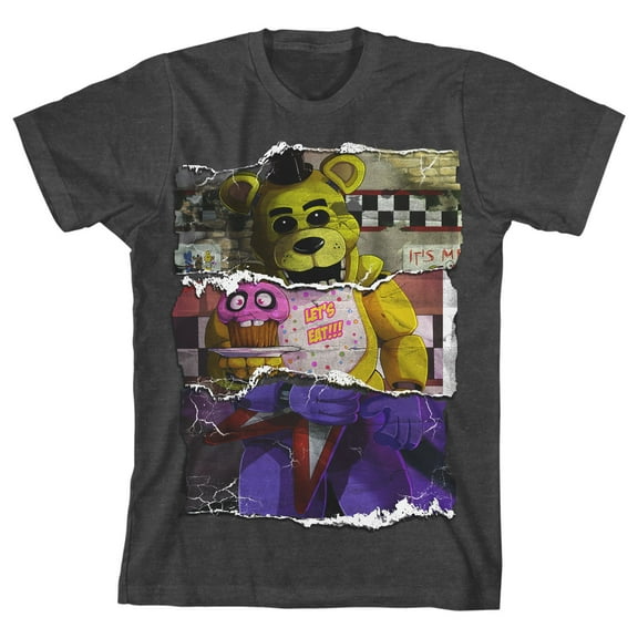 Five Nights at Freddy's Animatronic Collage Art Boy's Charcoal Heather T-shirt-Medium