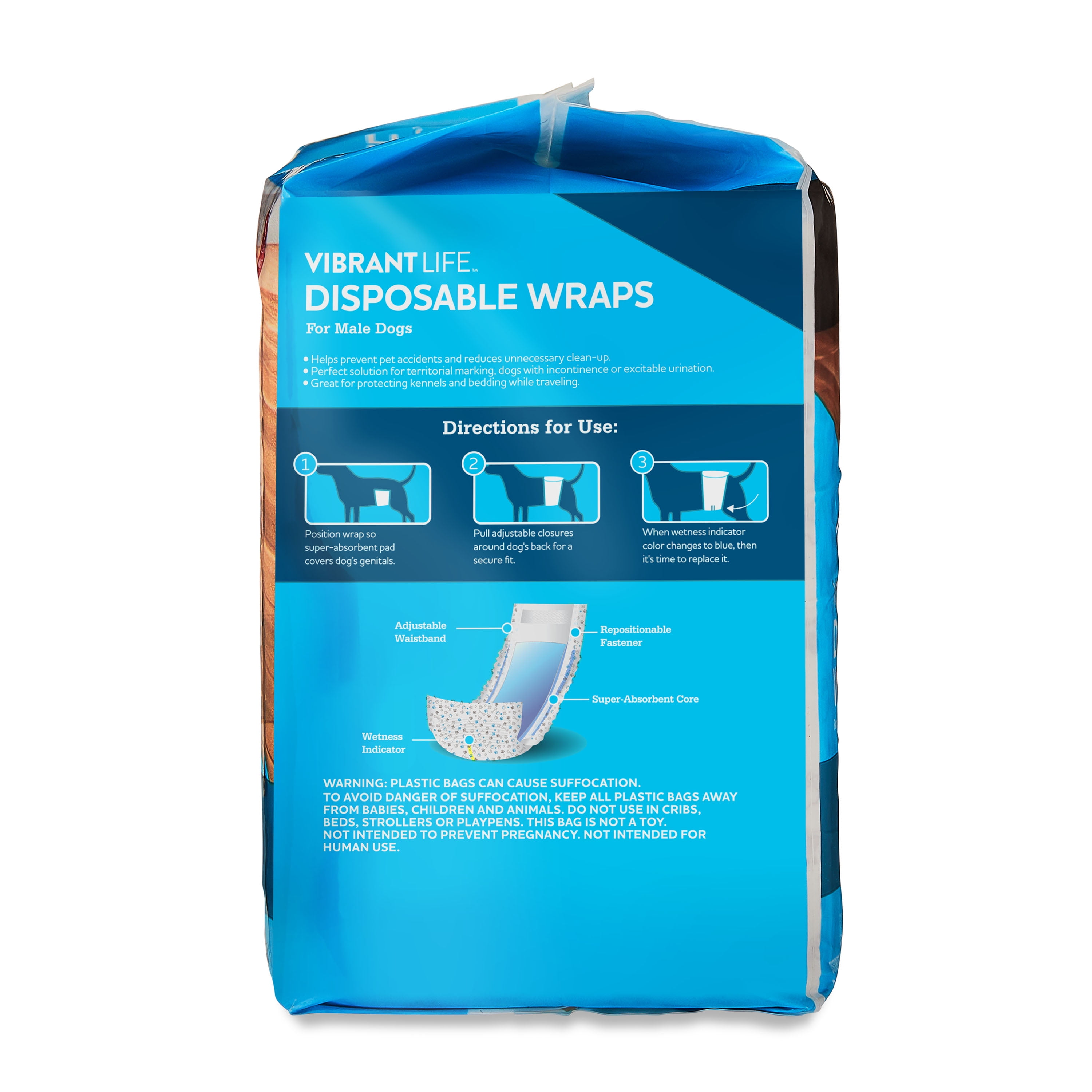 Vibrant Life Disposable Dog Wraps for Male Dogs, Small, 12 Count