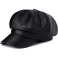 thumbnail image 3 of CoCopeaunts Solid Color Newsboy Cap Adjustable Faux Leather Octagonal Cap Female Short Brim Beret Hat Autumn Winter Hats, 3 of 7