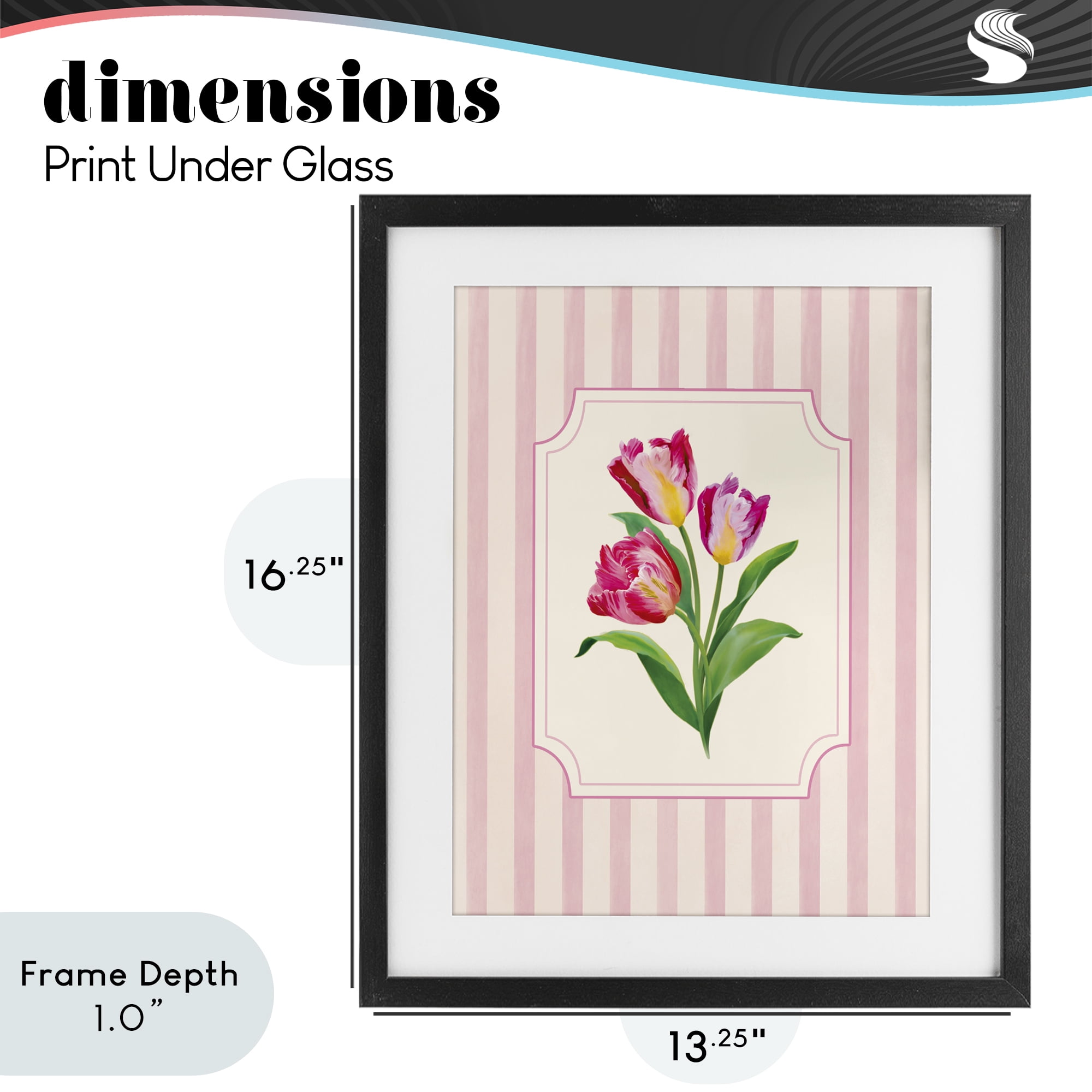 Stupell Industries Magenta Tulips over Stripes Black Framed Print Under Glass, design by Diane Neukirch