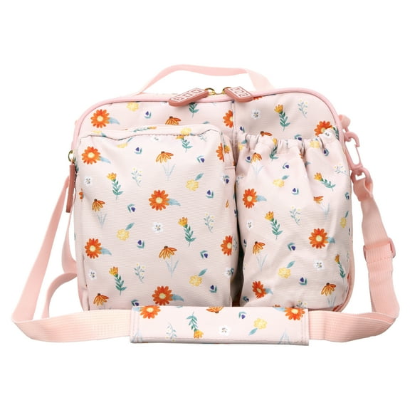 Austin Baby Co Lunch Bag – Reusable Lunch Bag with Pockets, Nameplate, and Adjustable Shoulder Strap – Insulated to Keep Foods Warm or Cold – Made with 100% Recycled Fabric (Wildflower Ripe Peach)