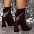 thumbnail image 6 of C-143 Brown Ladies Thick Heel Mid Calf Boots Pointed Toe Rear Zipper Fall Winter Short Casual Fashionable, 6 of 8