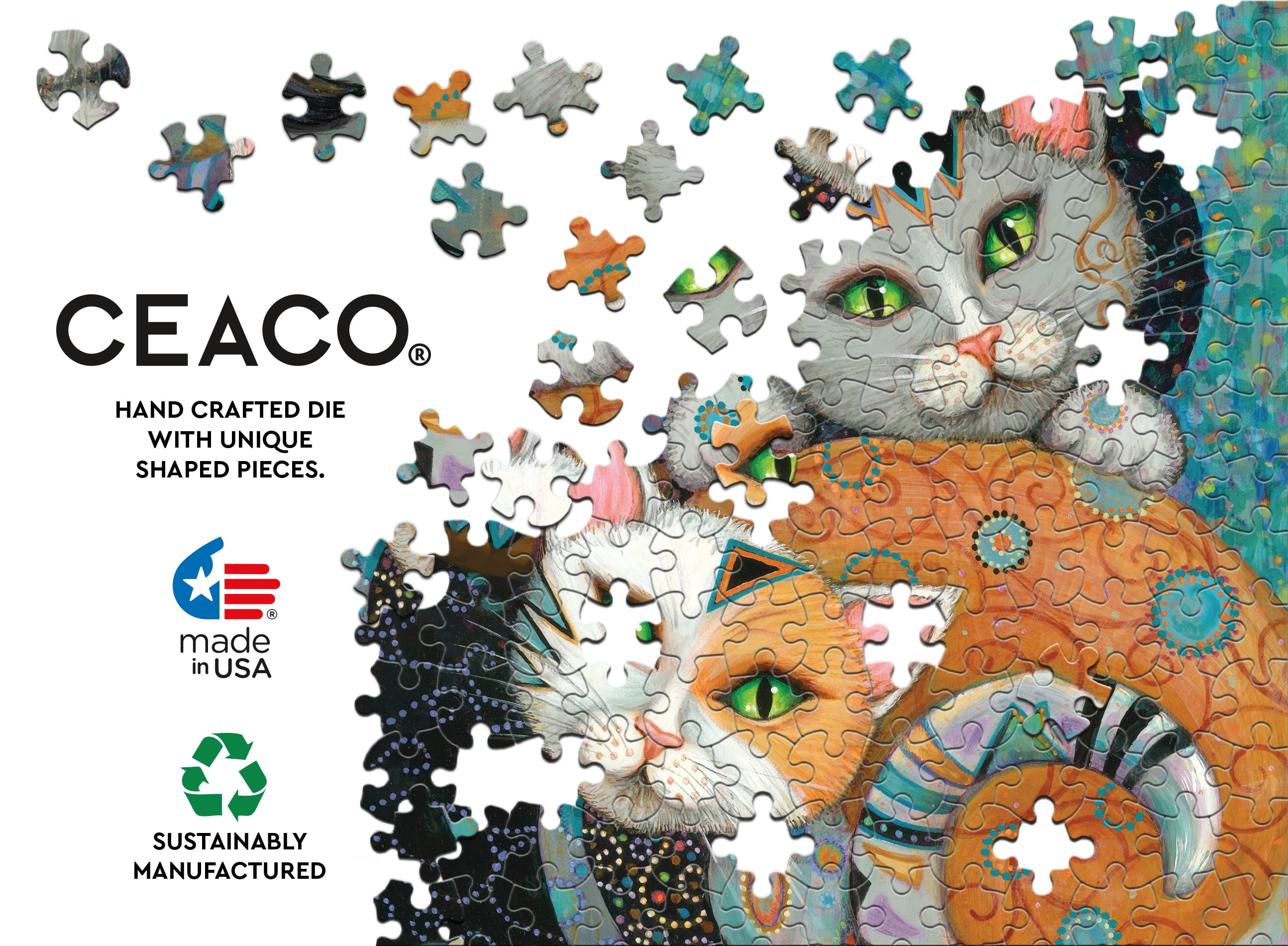 Ceaco Kleo Kats Kuddlekats 500 Piece Colorful Interlocking Jigsaw
