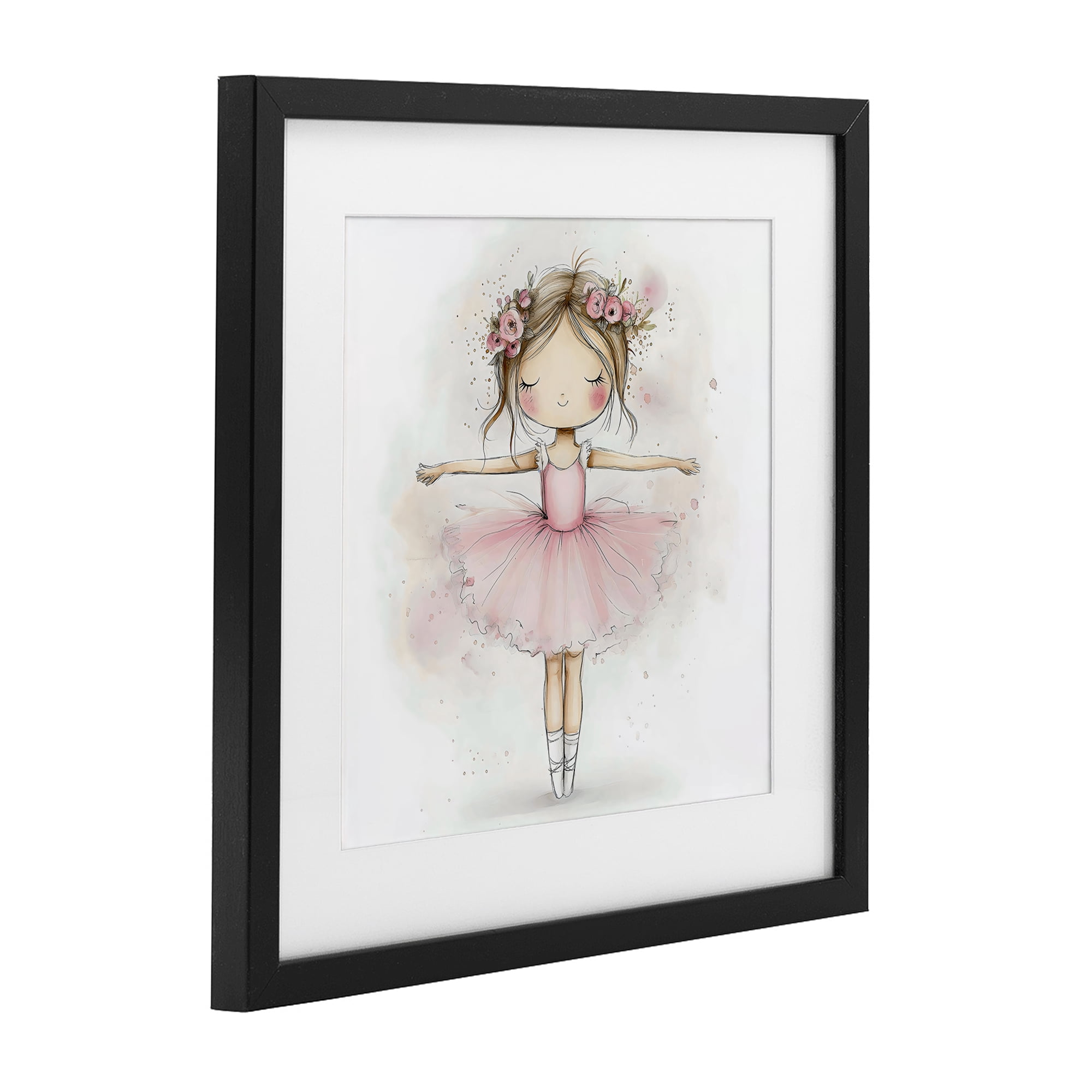 Stupell Industries Flower Ballerina in Pink Tutu Black Framed Print Under Glass, design by Creative Studio