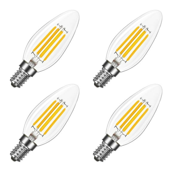 Luxrite LED E12 Candelabra Bulb 8W=75W, 1000 Lumens, 2700K Warm White, Dimmable, Enclosed Fixture & Wet Rated 4 Pack
