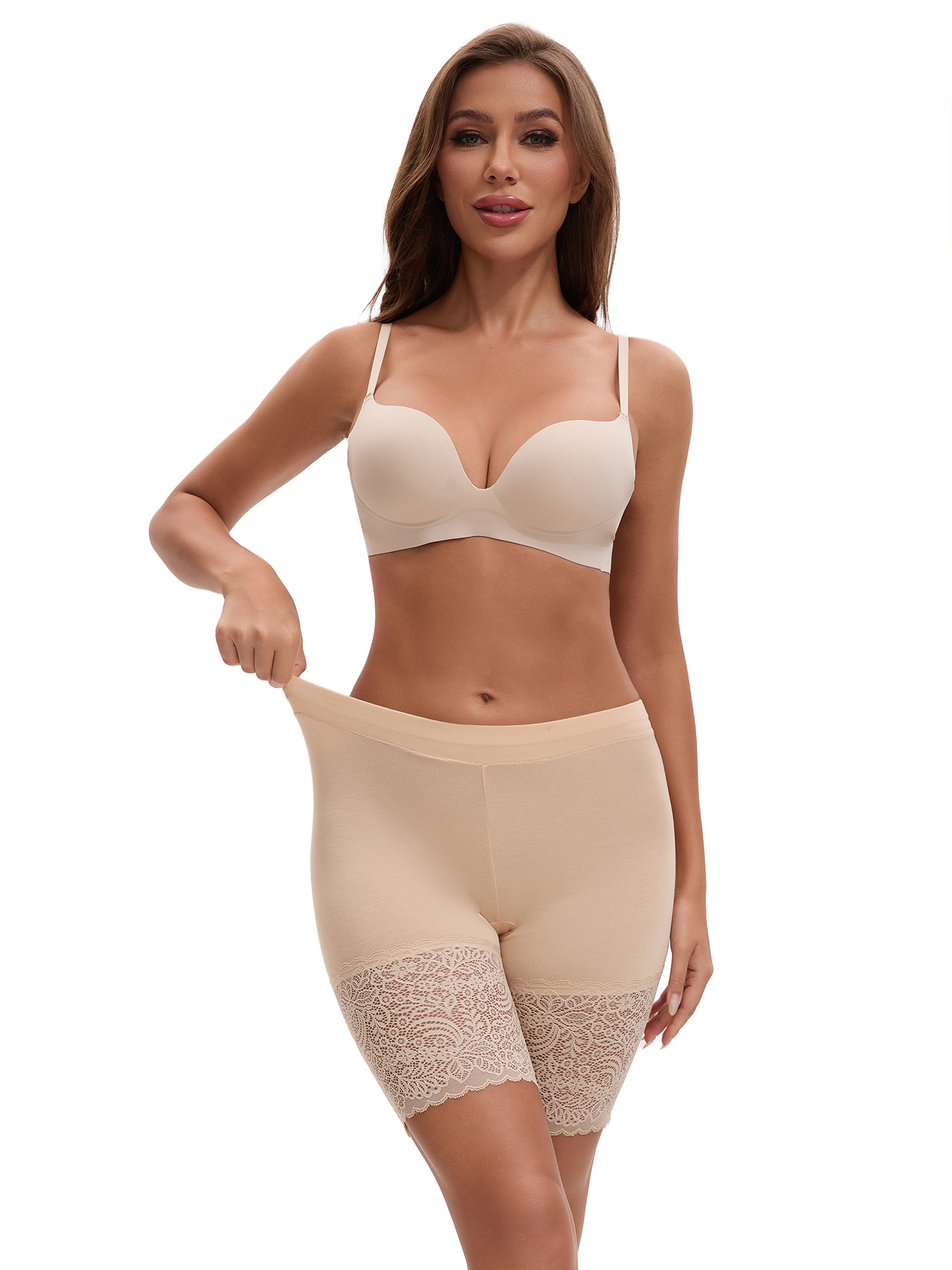 Unique Bargains Women's Slip Shorts Comfort Thigh Slimmers M Beige