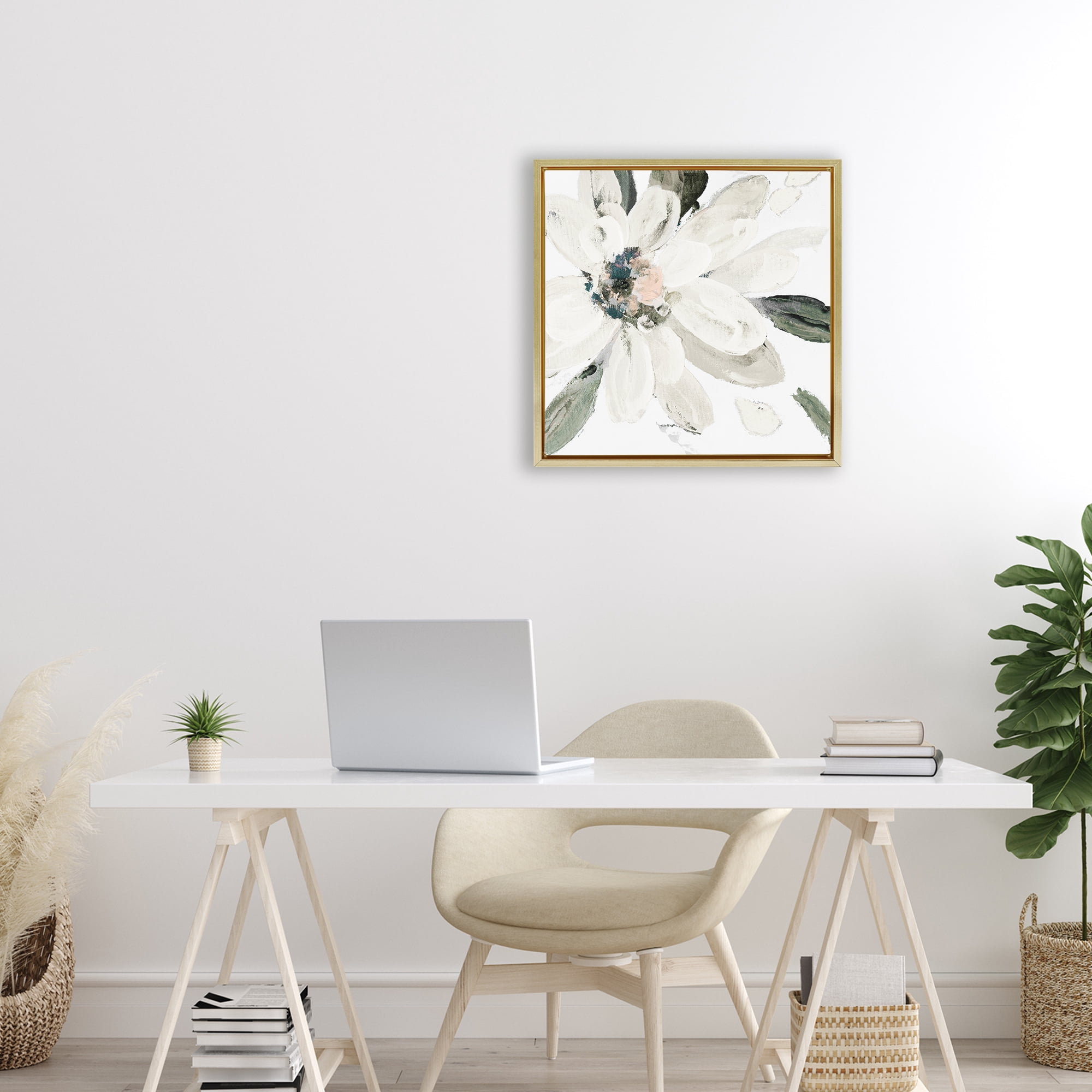 Stupell Industries Naturally Blooming White Flower Gold Framed Floater Canvas Wall Art, design by Lanie Loreth
