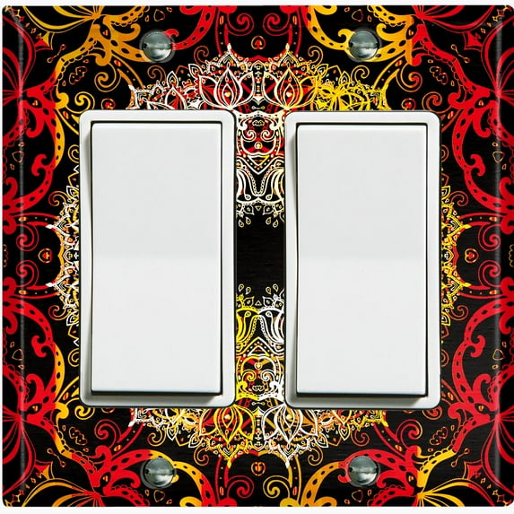 Metal Light Switch Plate Cover Colorful Black Mandala Circle TilePattern MDL008