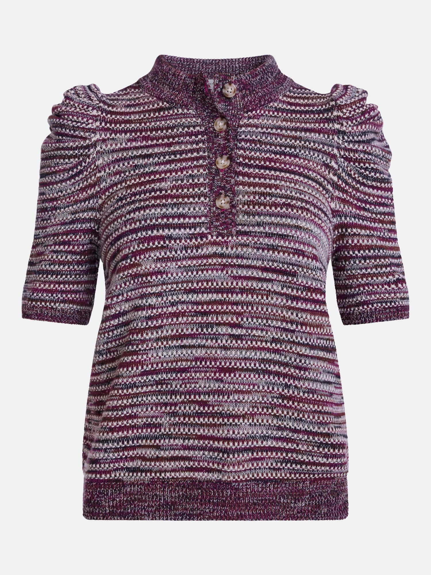 Scenario Women's and Women's Plus Henley Sweater with Puff Sleeves, Lightweight, Sizes XS-4X