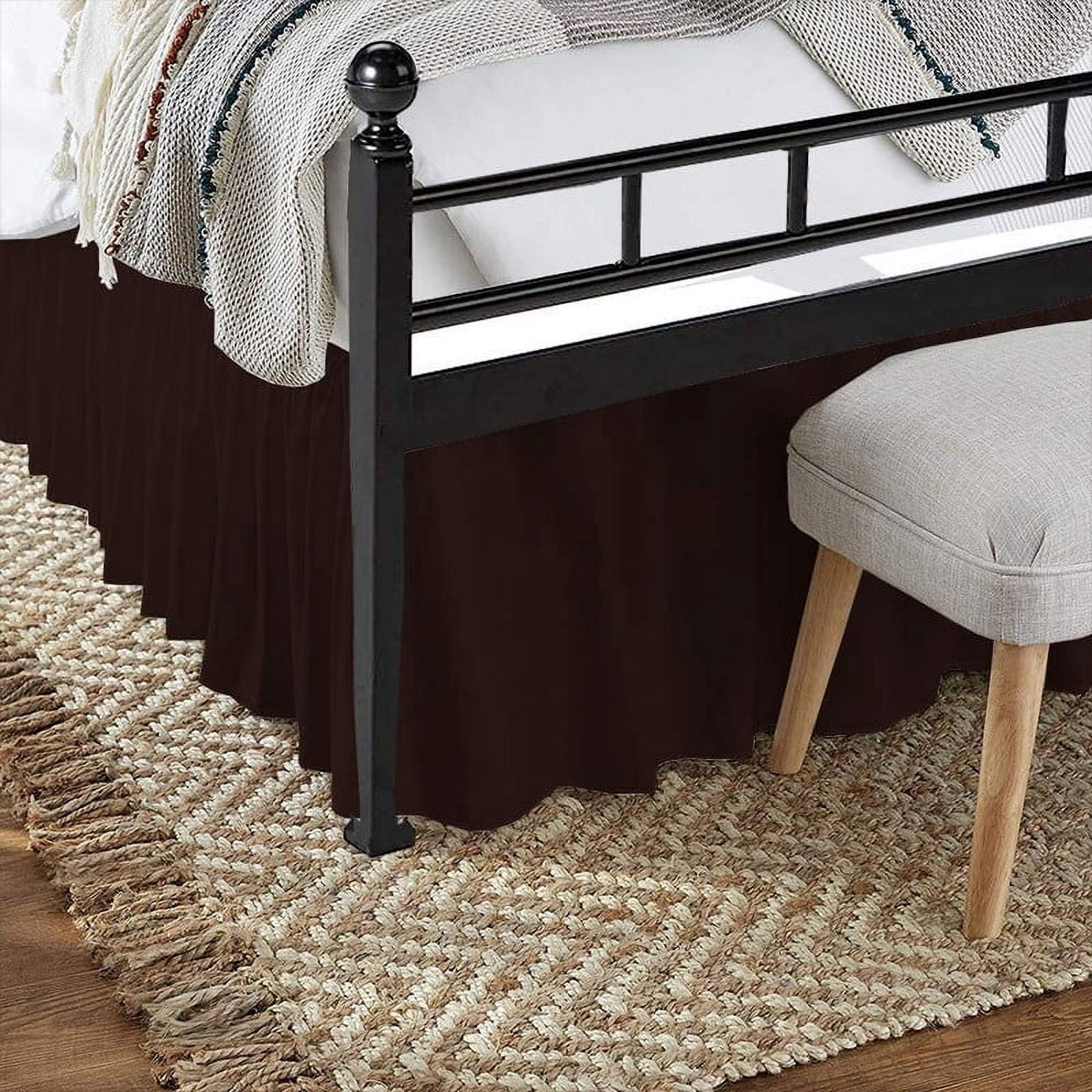 Split Corner Ruffle Bed Skirts, 16" Tailored Drop Bed Skirt, Dust Ruffle Bedskirt with Platform, 100% Microfiber, Extra Soft -Queen Size-Chocolate Solid