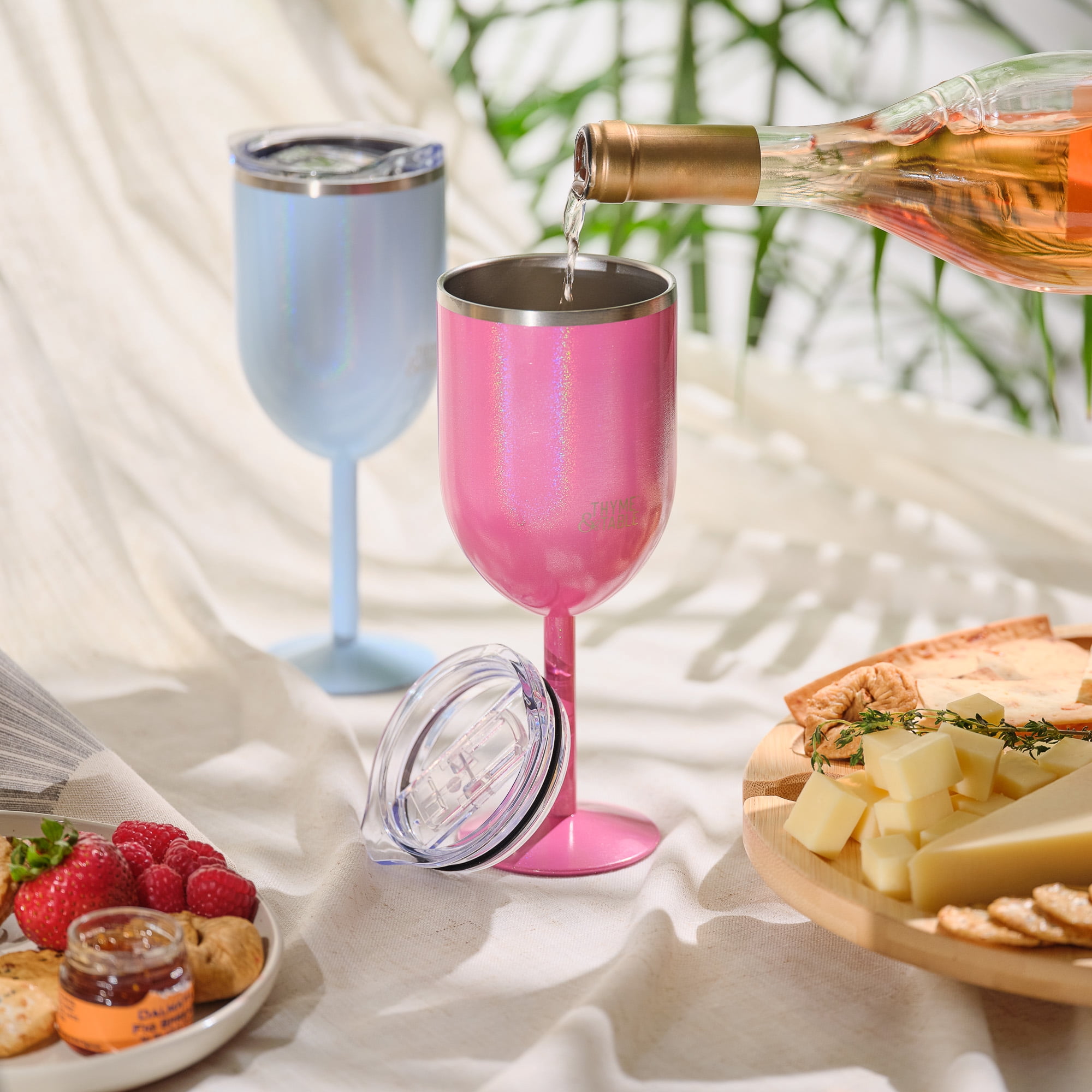 Thyme & Table 13 oz Stainless Steel Wine Tumbler with Lid, Pink