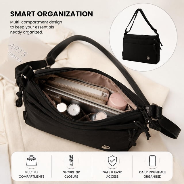 Bolso para mujer con cierre de cremallera, ideal para el día a día en la playa, acampada y paseos al libre. Negro