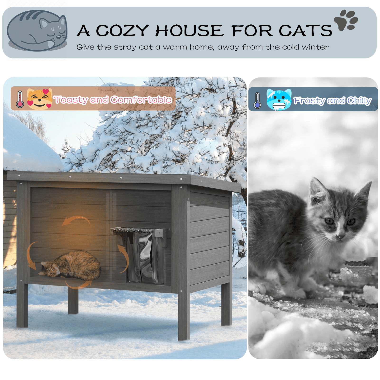 Waleaf Outdoor Cat House Weatherproof, Feral Cat Shelter for Outdoor Cats, Insulated All-Round Foam
