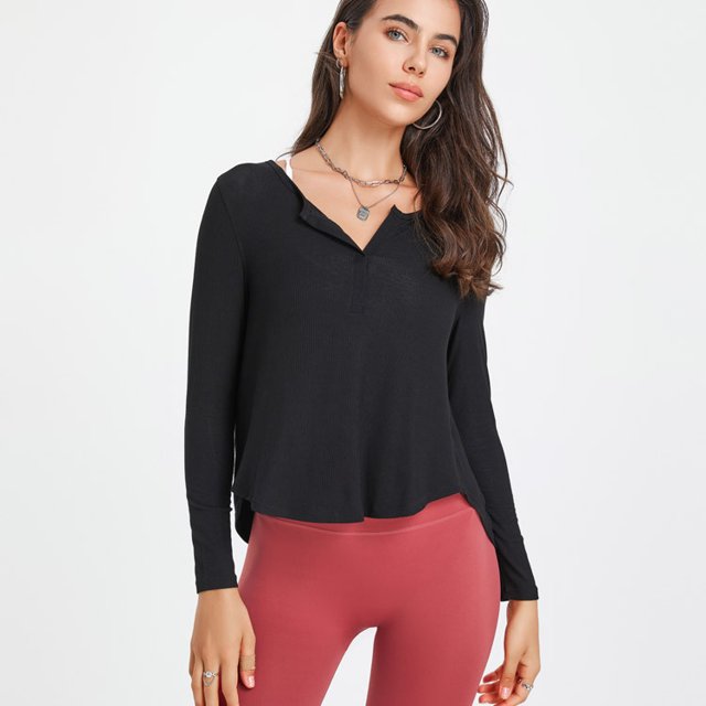 Camiseta deportiva de manga larga de hilo de secado rápido y transpirable para primavera y verano para mujer, para correr, fitness, yoga, informal