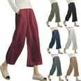 thumbnail image 2 of Women's Solid Color Cotton Linen Loose Casual Wide Leg Nine Minute Pants, 2 of 3
