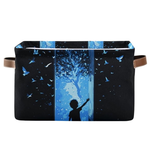 Yayeee Canvas Storage Basket with Handles for Shelves Fabric Bins Closet Organizer, Blue Butterfly