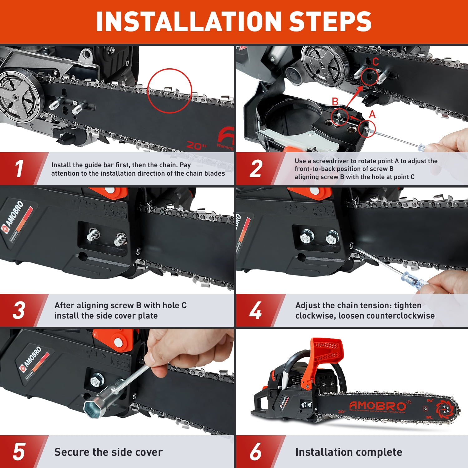 Amobro Gas Chainsaw 20-inch 62CC 3HP 2-Cycle Petrol Powered Chain Saws for Trees and Wood Cutting