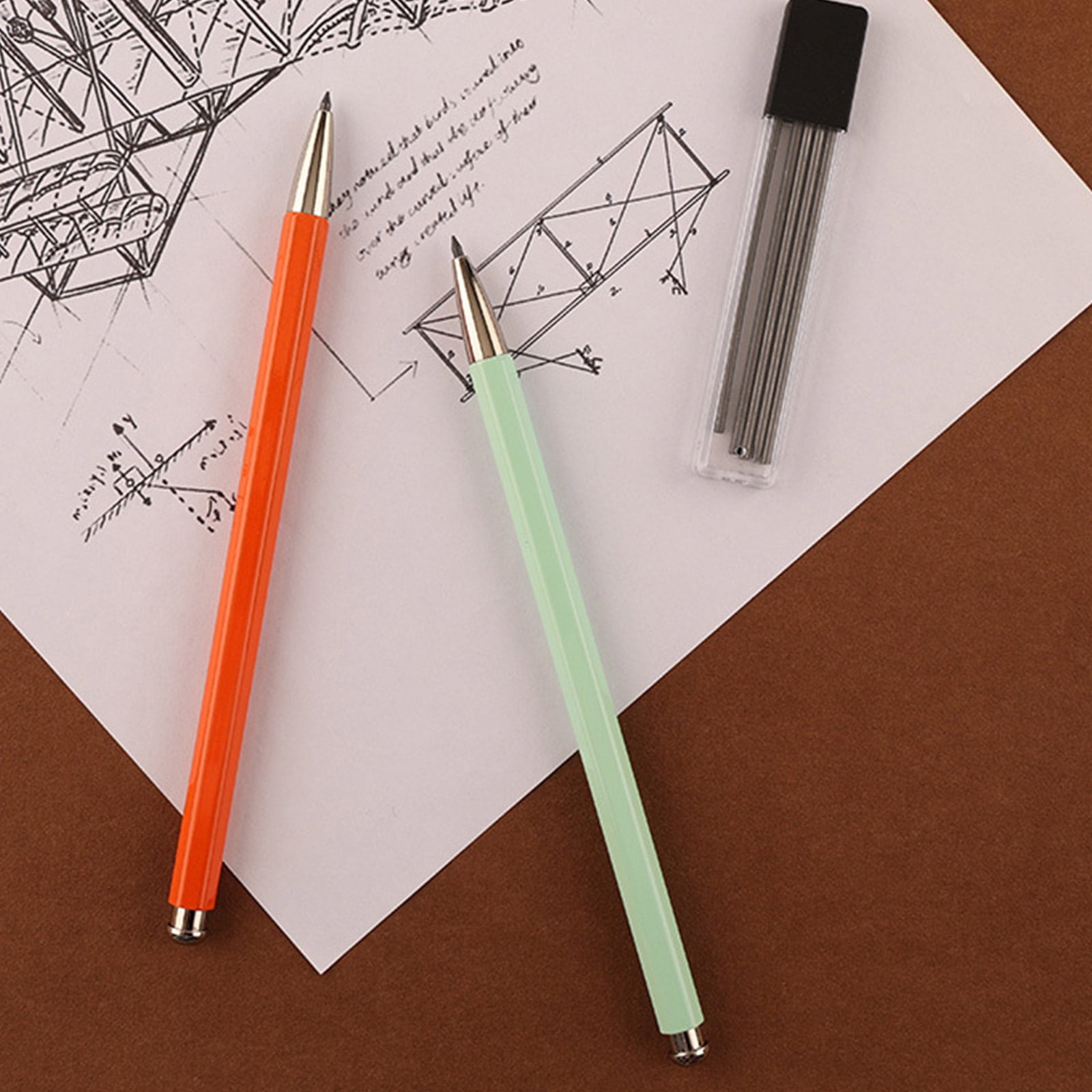 Metal Everlasting Pen with Sharpener & Refills, Ergonomic Handle Metal Mechanical Pencil Student Drawing Pen Sketch Pen