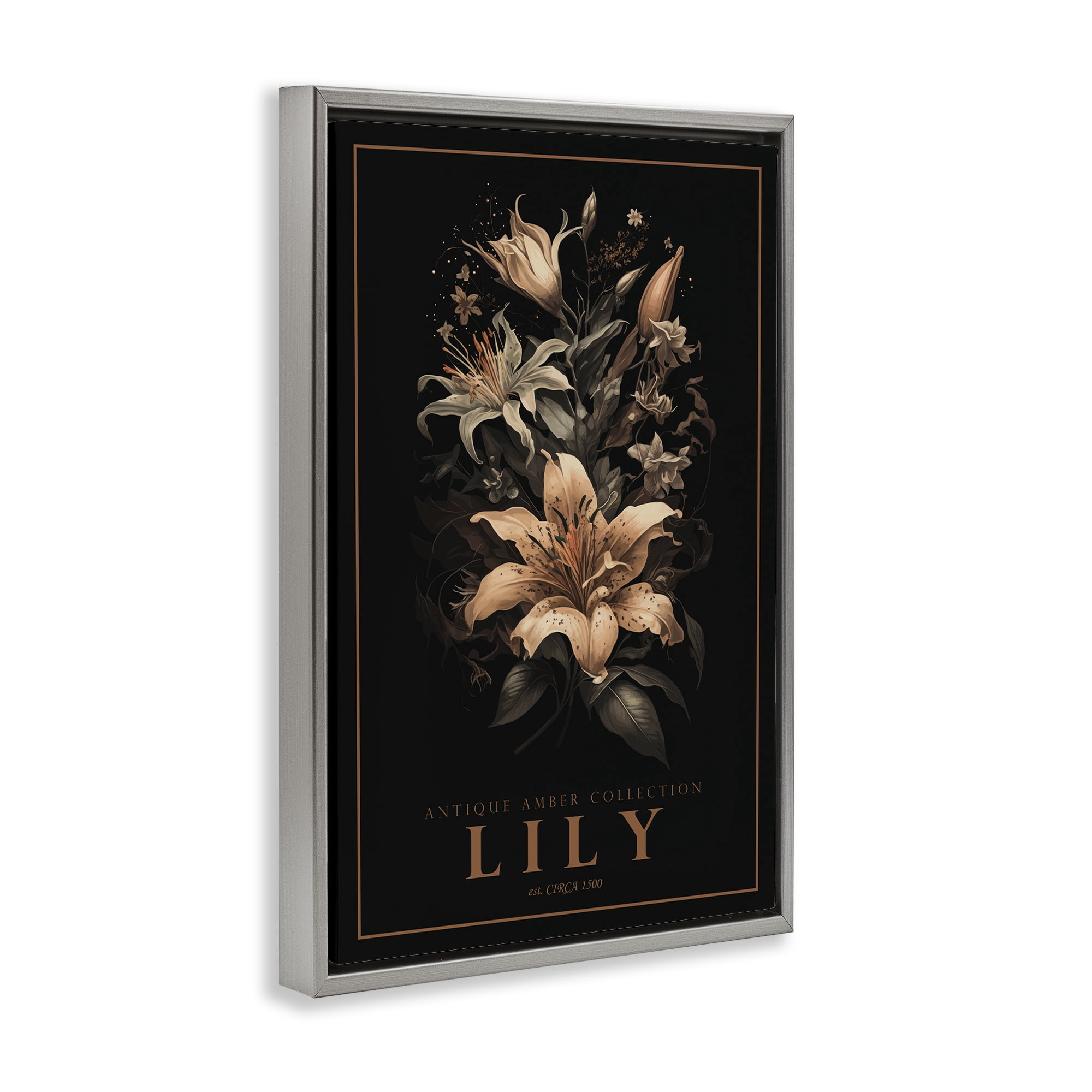 Stupell Industries Antique Lily Light Gray Framed Floater Canvas Wall Art, design by Chris Giampietro