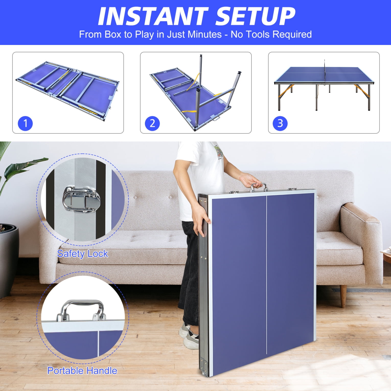 5ft Mid-Size Foldable Table Tennis Table with Portable Design for Home & Office, Includes Net, 2 Paddles & 3 Balls - Durable MDF Top & Space-Saving Fold & Roll Storage Solution