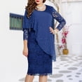 thumbnail image 5 of Vestido Formal Vestido ajustado con cuello redondo Vestido de cóctel elegante para mujer Traje de vacaciones de color sólido Kuymtek Azul marino T L para Mujer, 5 of 5