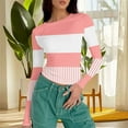 thumbnail image 4 of aidice Shirts for Women Casual Crewneck Long Sleeve Slim Fitting Striped Color Block Fall Tee Shirts, 4 of 5