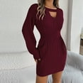 thumbnail image 4 of Lovskoo 2024 Sweater Dress for Women Fall and Winter Hollow Waist Bodycon Knitted Sweater Dress Claret, 4 of 5