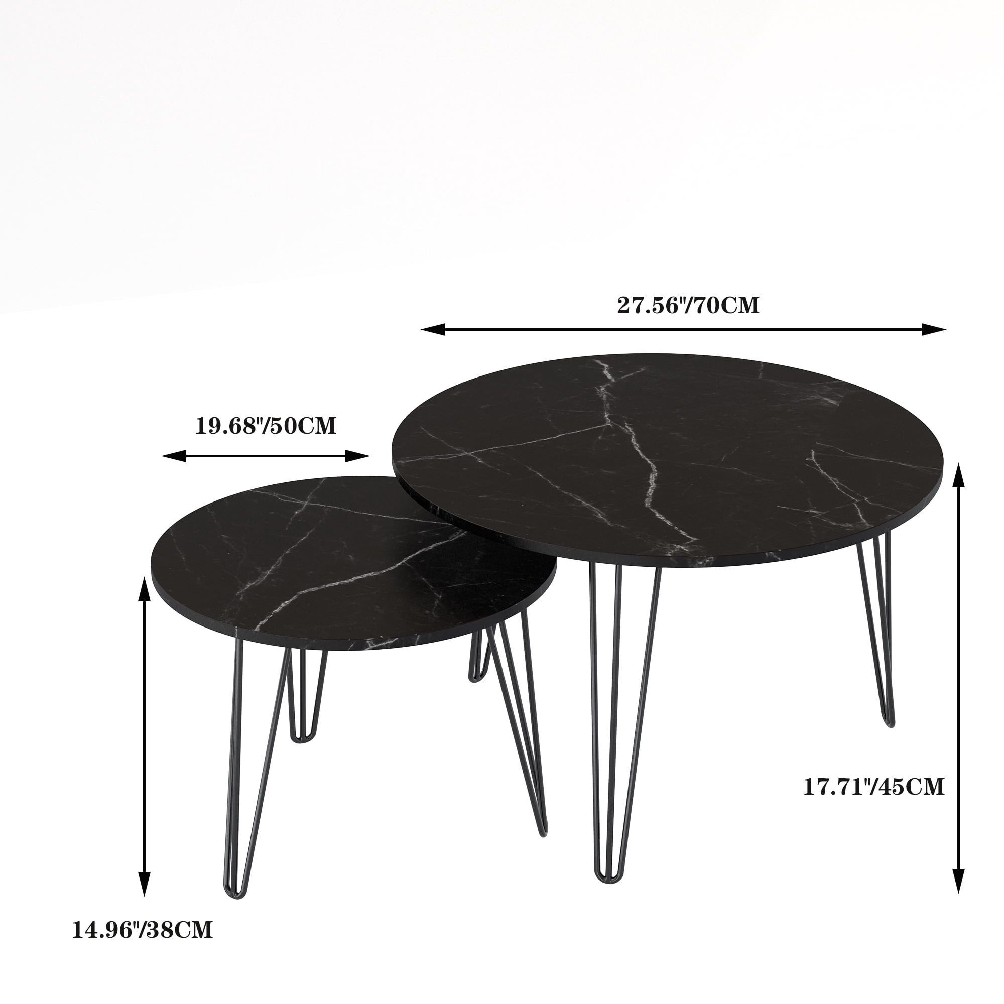 27.56'' Round Nesting Coffee Table Set of 2,Wooden End Table Set, with Metal Base for Living Room,Bedroom,Black