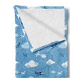 thumbnail image 2 of Cartoon Airplane Soft Flannel Fleece Throw Blanket, Kids Boys Aviation Theme Blue Aircraft Clouds and Routes, Cozy Plush for Indoor and Outdoor Use, 70" x 90", Blue Dark Blue and White, by Ambesonne, 2 of 5
