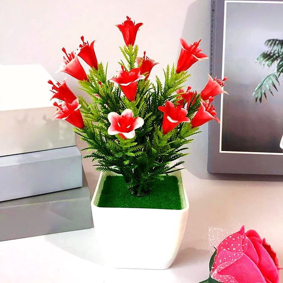 Clearance Artificial flowers under $5,Artificial Flower Lilium In Pot Bonsai Outdoor Home Garden Decor