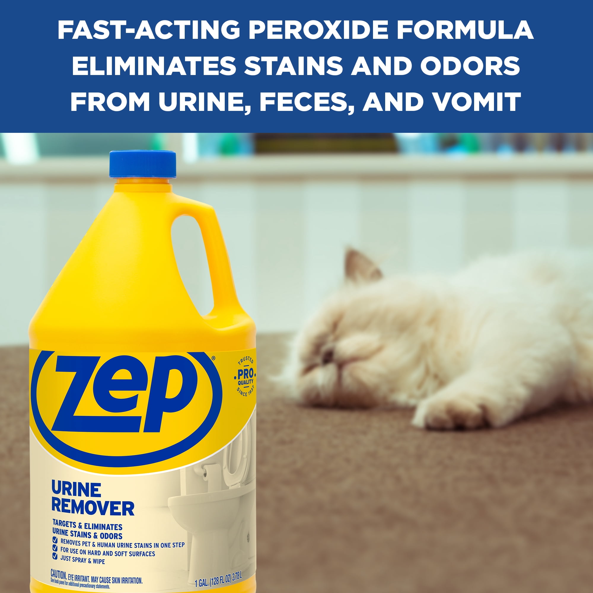 Zep Urine Remover - 1 Gallon (Case of 4) ZUURMV128 - Targets and Eliminates Urine Odors and Stains, Use On Hard and Soft Surfaces