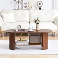 thumbnail image 3 of Wirrytor Oval Coffee Table with Storage Shelf, 2-Tier Modern Farmhouse Wood Center Table for Living Room, Rustic Brown, 3 of 10