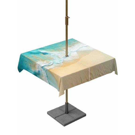 Outdoor Table Cloth with Umbrella Hole and Zipper, Teal Beach Waterproof Square Tablecloth 54"x54", Summer Ocean Coastal Nautical Seaside Washable Table Cover for Outside Party Patio Picnic